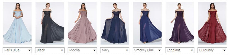 2019 Off the Shoulder Long Chiffon Maxi Bridesmaid Dress in 8 colors
