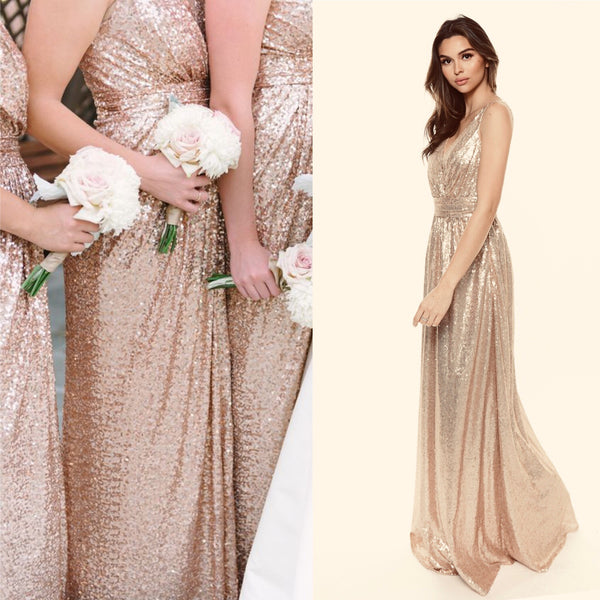 Glamorous Sequin Matte Gold Bridesmaid long maxi Dress