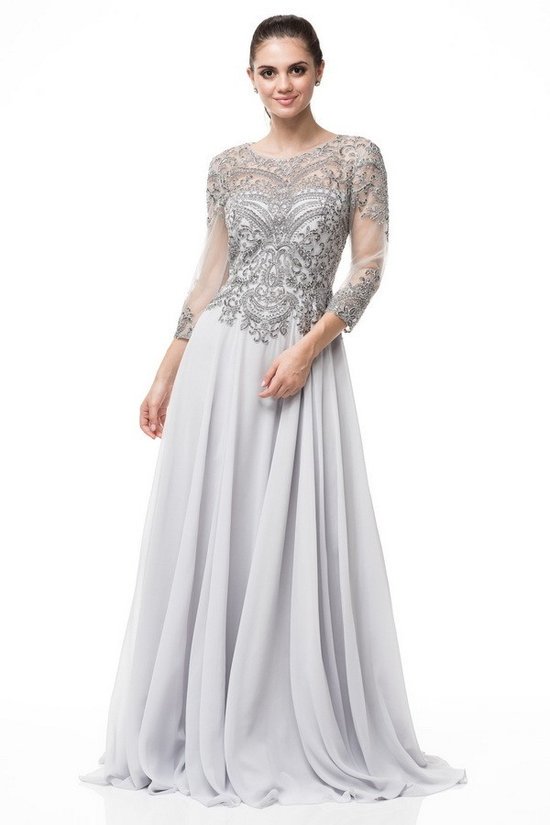 A- line Silver embroidered 3/4 sleeves mother of the bride dress or gr Frugal Mughal A- line Silver embroidered 3/4 sleeves mother of the bride dress or gr Frugal Mughal