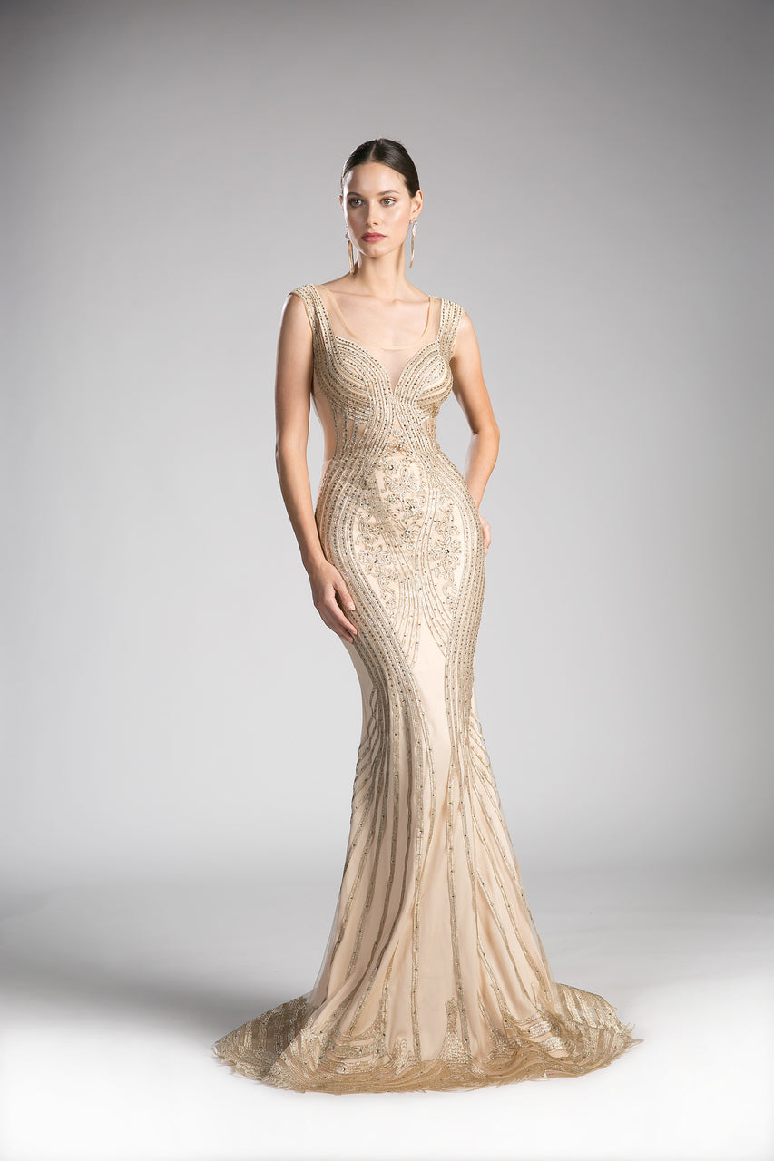 Sleeveless Illusion Mermaid Prom Gown Gold and Silver Frugal Mughal Sleeveless Illusion Mermaid Prom Gown Gold and Silver Frugal Mughal