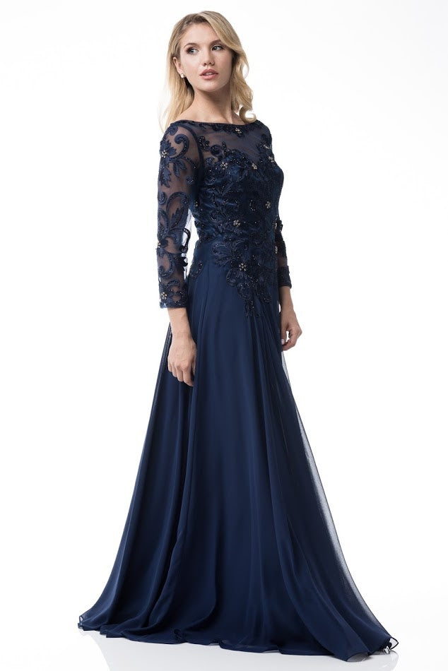 Floor Length long sleeves Chiffon Navy Mother of the Bride dress or Gr Frugal Mughal Floor Length long sleeves Chiffon Navy Mother of the Bride dress or Gr Frugal Mughal