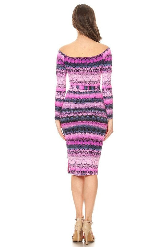 Neon vibes python wild print long sleeves fitted bodycon dress