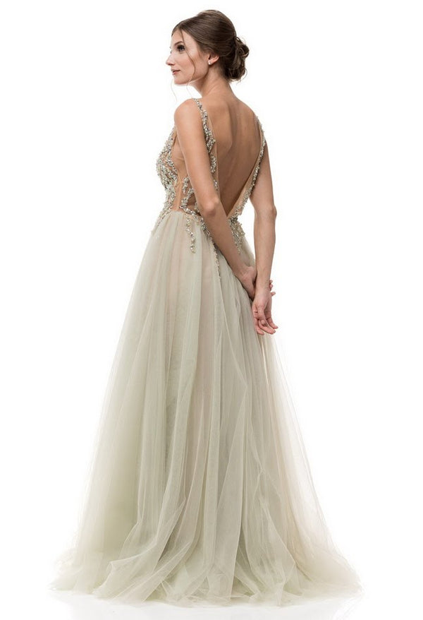 Tinker Bell Mint and Champagne Long Tulle Formal Evening Prom Gown