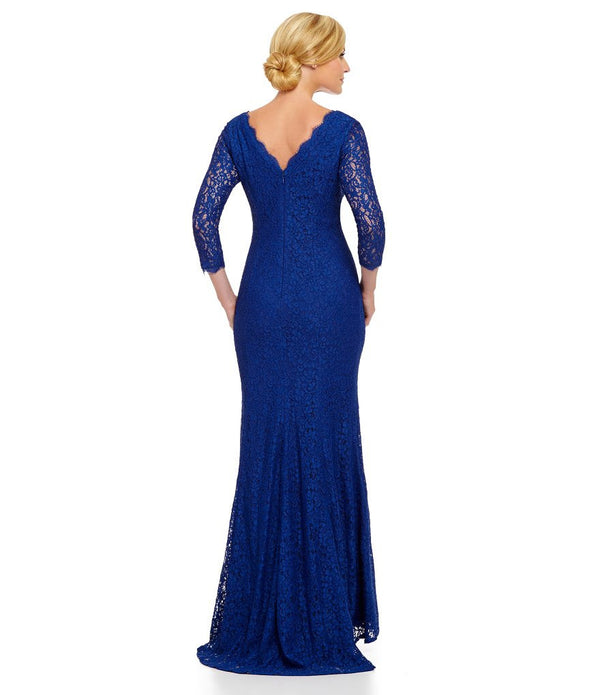 Adrianna Papell 3/4 Sleeves Scalloped Lace Gown Prussian Blue dress