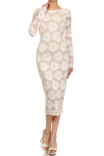 Floral Lace White nude long sleeves dress Bridal shower Frugal Mughal Floral Lace White nude long sleeves dress Bridal shower Frugal Mughal