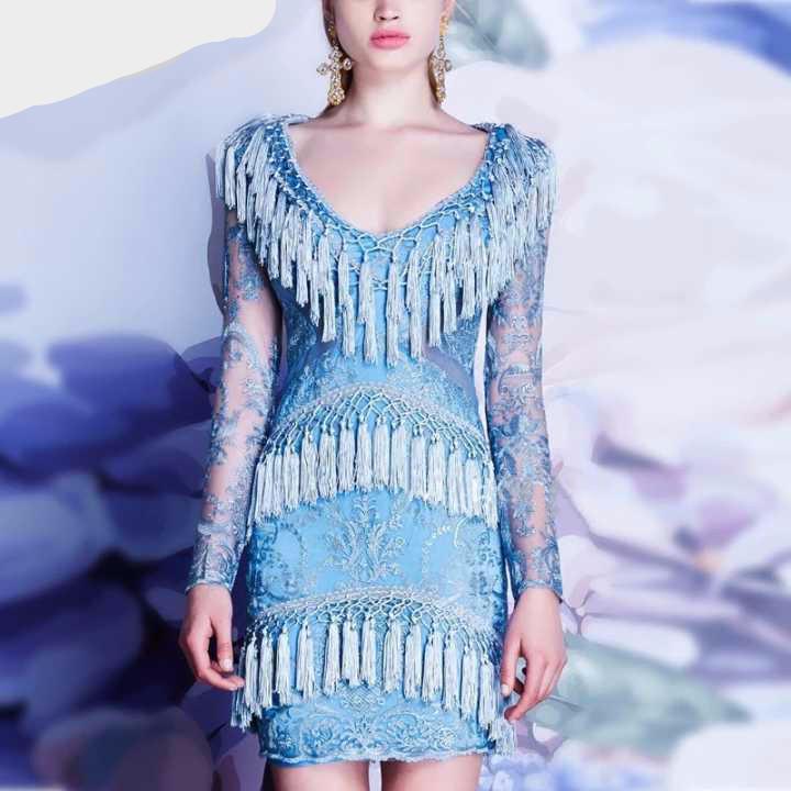 ice blue long sleeve dress KissProm