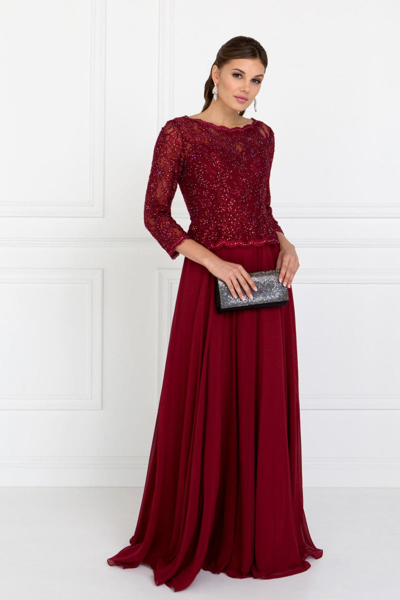 Burgundy Mother of the groom Gown