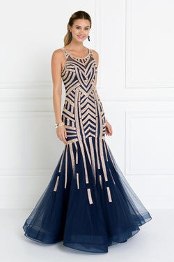 2018 Navy trumpet prom dress