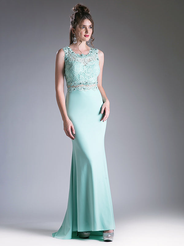 Mermaid Lace illusion sheer midriff long formal gown bridesmaid dress 8 colors
