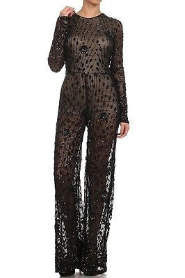Runway Celebrity Sexy Women embroidered jumpsuit Sheer Romper Playsuit S M L