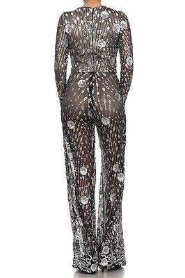 Runway Celebrity Sexy Women embroidered jumpsuit Sheer Romper Playsuit S M L