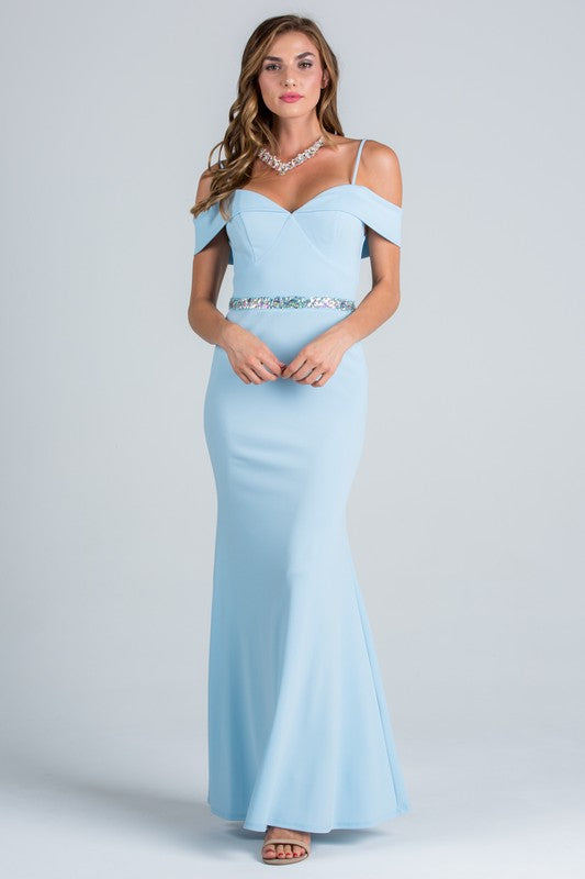 Affordable Floor length off the shoulder mermaid