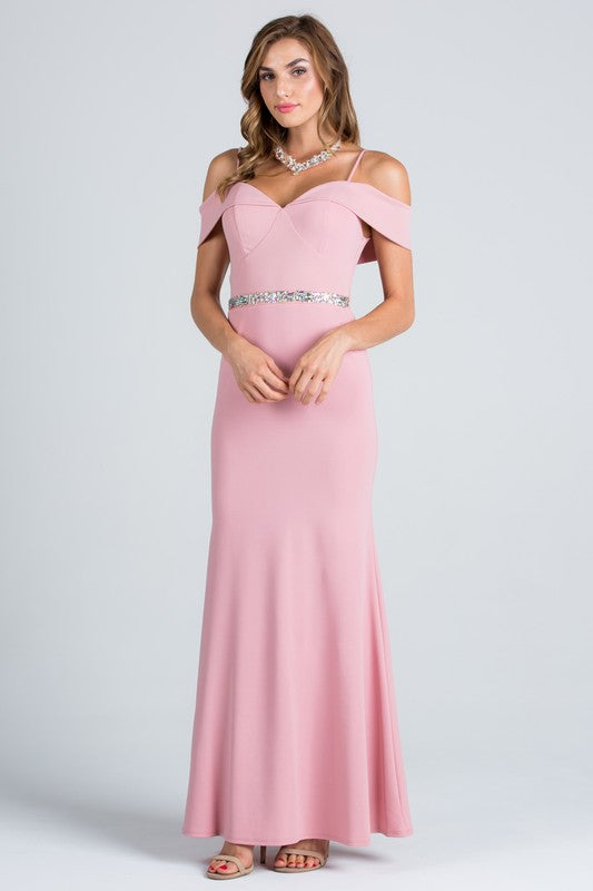 Blush off the shoulder Bridesmaid Dress