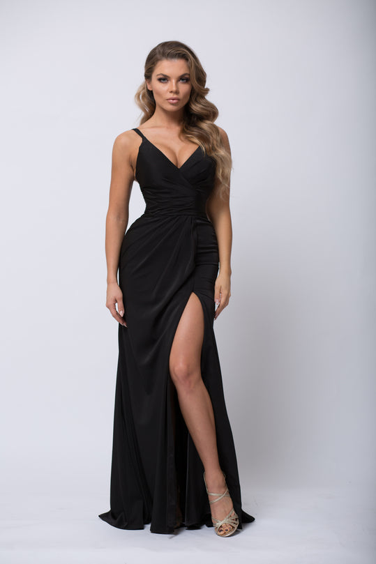 Sleeveless Ruched high slit Floor length Gown Bridesmaid Dress – Frugal ...