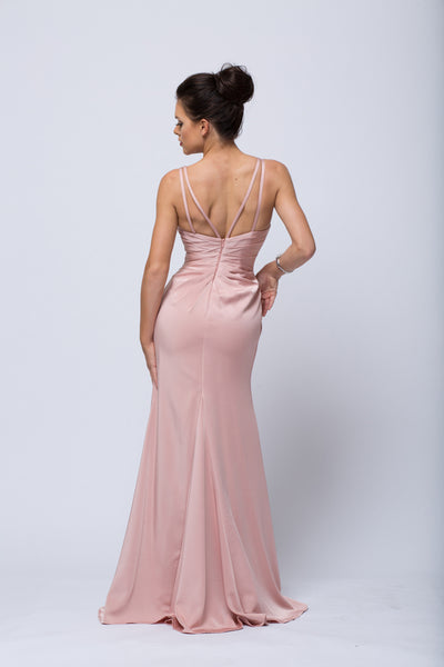 Sleeveless Ruched high slit Floor length Gown Bridesmaid Dress