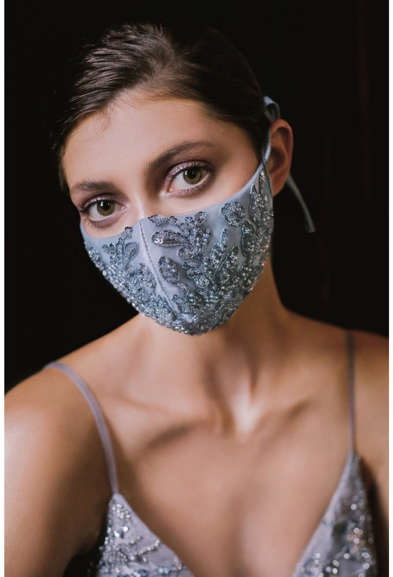 Beaded Face Mask, Bridal Mask, Something Blue, fancy face mask, bling face covering, Luxury Face Mask