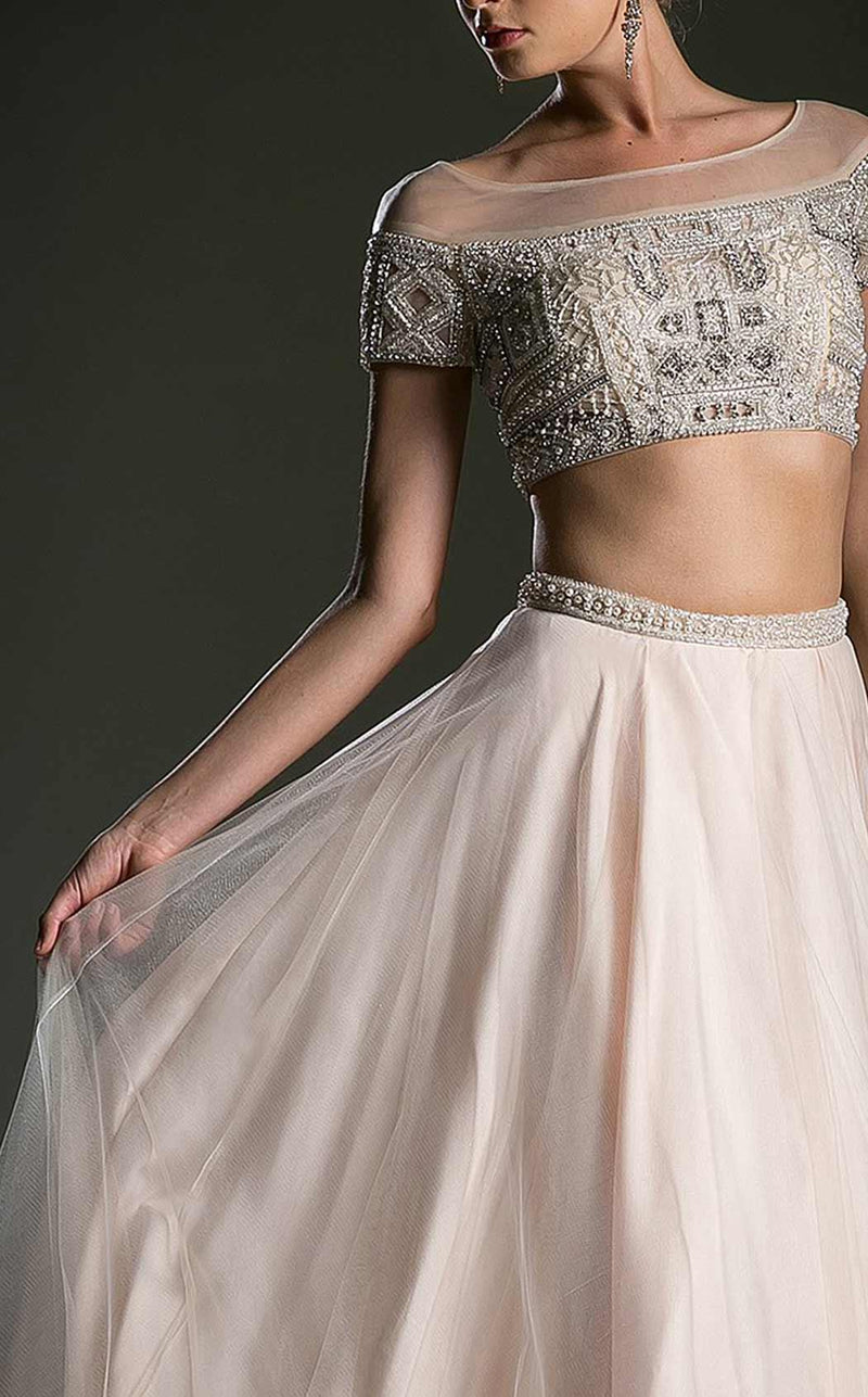 2018 Designer Crop top and skirt Beaded Prom Evening Gown