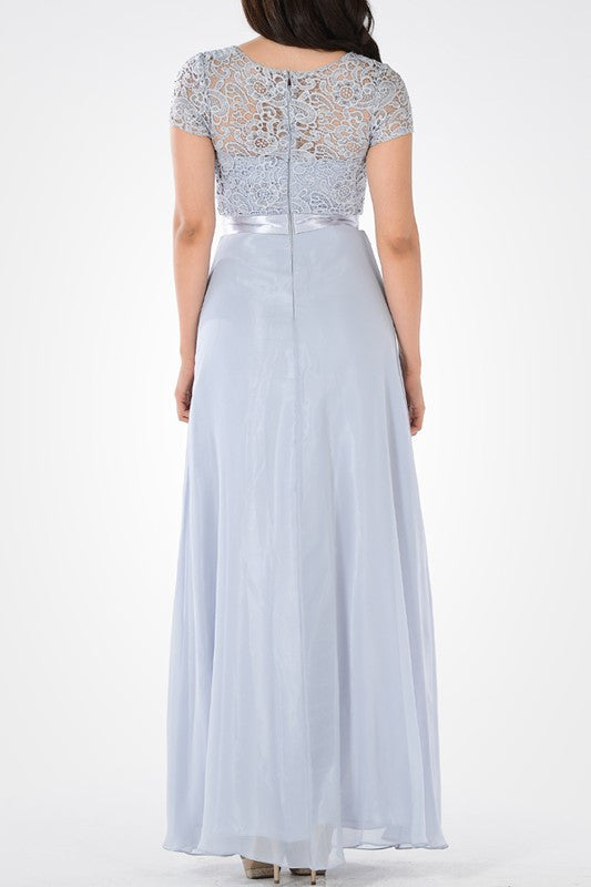 Floor Length Chiffon Mother of the Bride Dress Gray and Navy