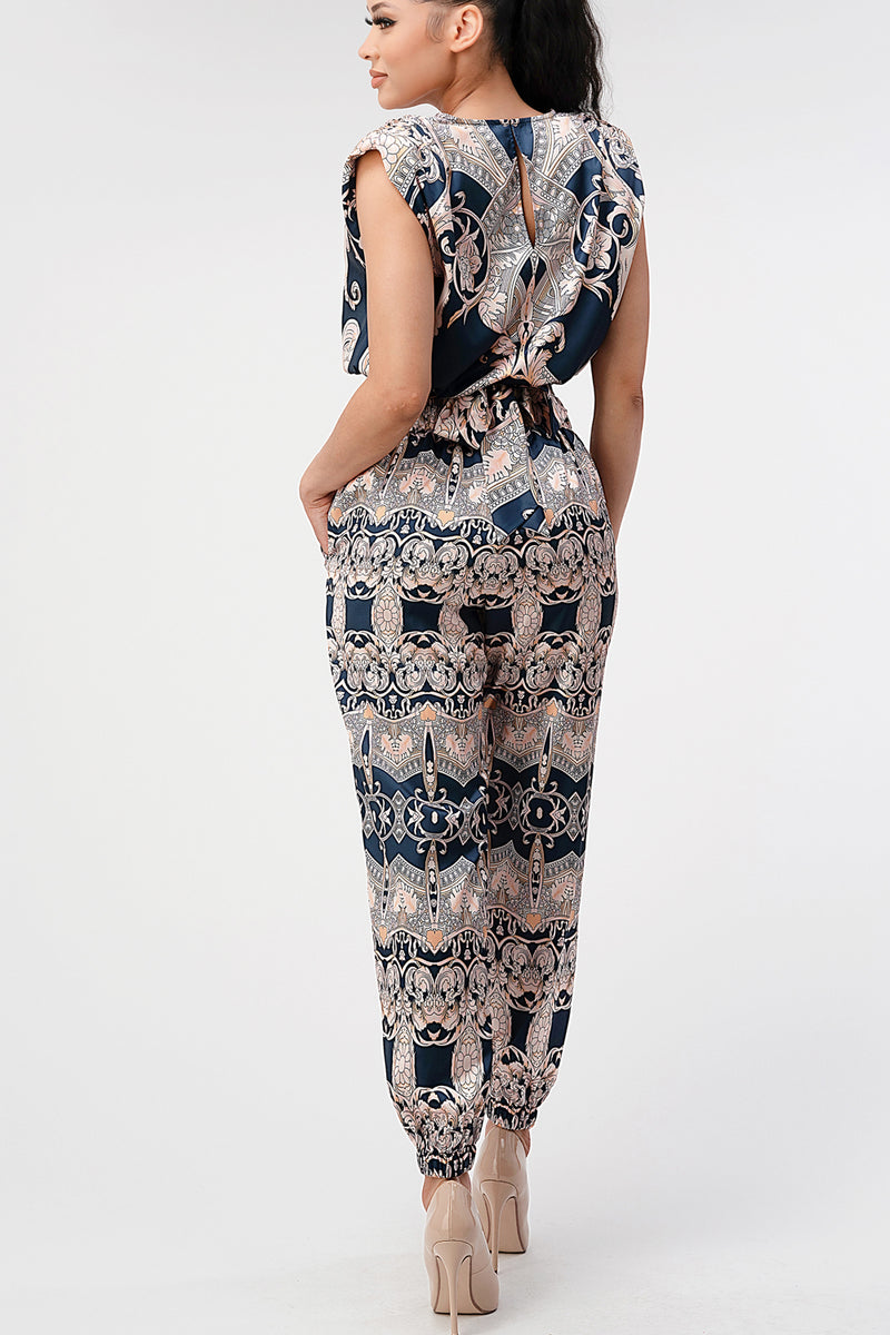 Classy Navy Wedding Guest Baroque Print 2 piece set