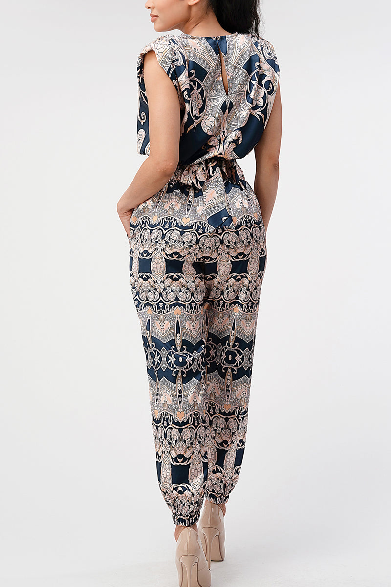 Classy Navy Wedding Guest Baroque Print 2 piece set