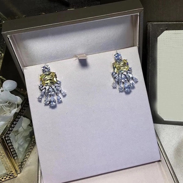 High Quality Faux Yellow Canary Diamond Stud Platinum Plated Bridal Earrings