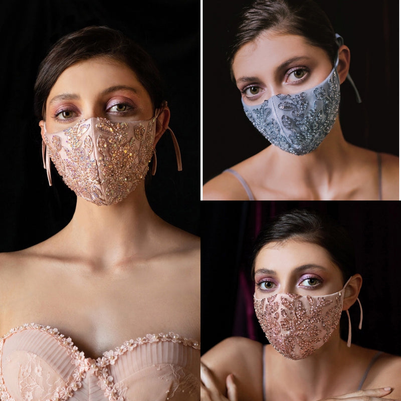 Beaded Face Mask, Bridal Mask, Something Blue, fancy face mask, bling face covering , Blush Face Mask, Face Covering, unique face mask, Rose Gold Wedding, Luxury Face Mask, Celebrity Mask