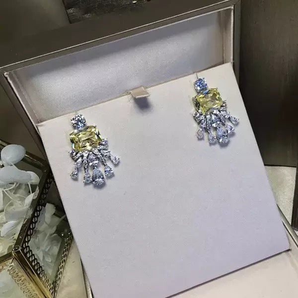 High Quality Faux Yellow Canary Diamond Stud Platinum Plated Bridal Earrings