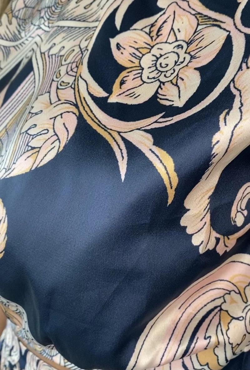 Classy Navy Wedding Guest Baroque Print 2 piece set