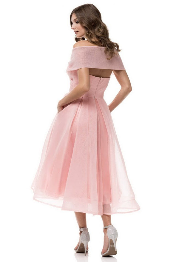 Sweet Rose flirty Tea Length off shoulder Midi Vintage Bridesmaid Dress