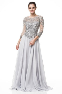 Silver 3/4 sleeves mother of the bride or groom dress