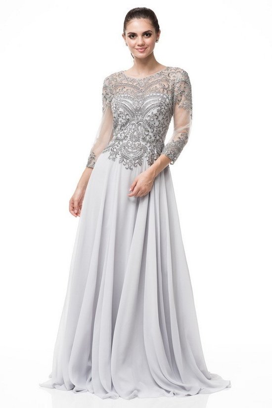 Silver 3/4 sleeves mother of the bride or groom dress