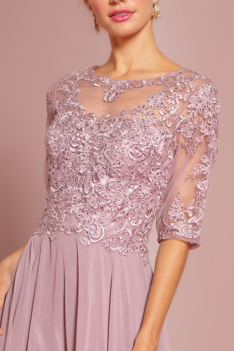 Mauve 3/4 Sleeves mother of the bride or groom evening gown long maxi dress