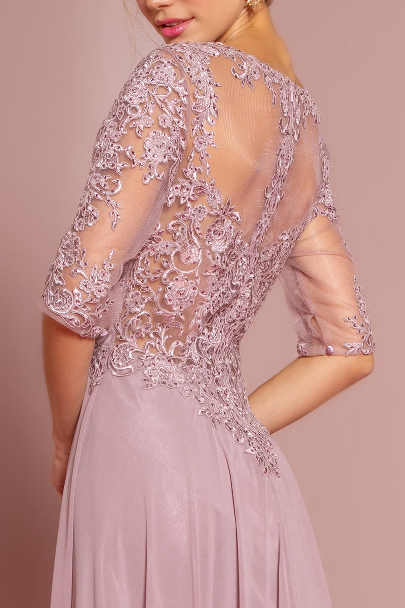 Mauve 3/4 Sleeves mother of the bride or groom evening gown long maxi dress
