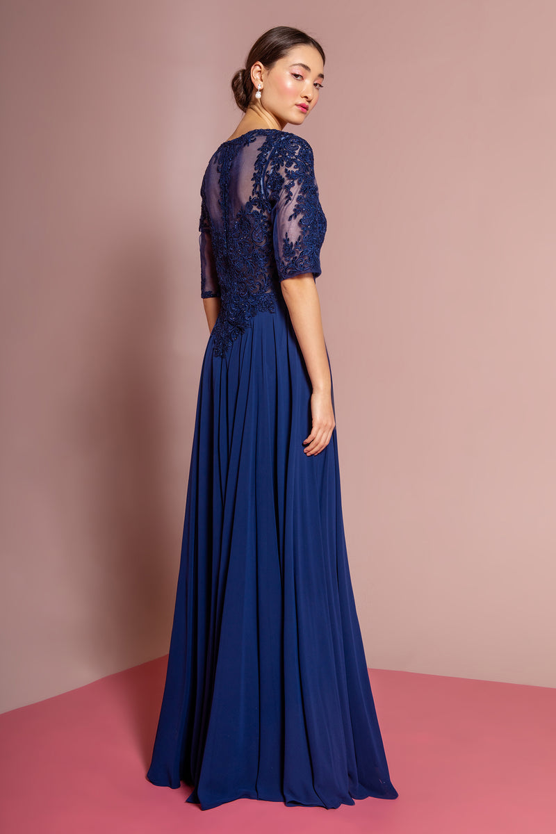Long Navy mother of the bride dress