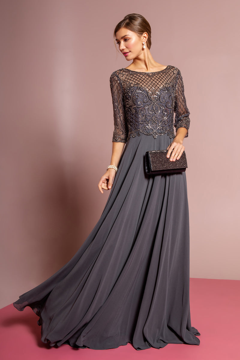 Charcoal 3/4 Sleeves mother of the bride or groom dress
