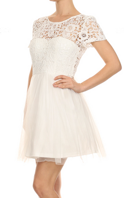 Off White short lace tulle dress perfect for Bridal shower