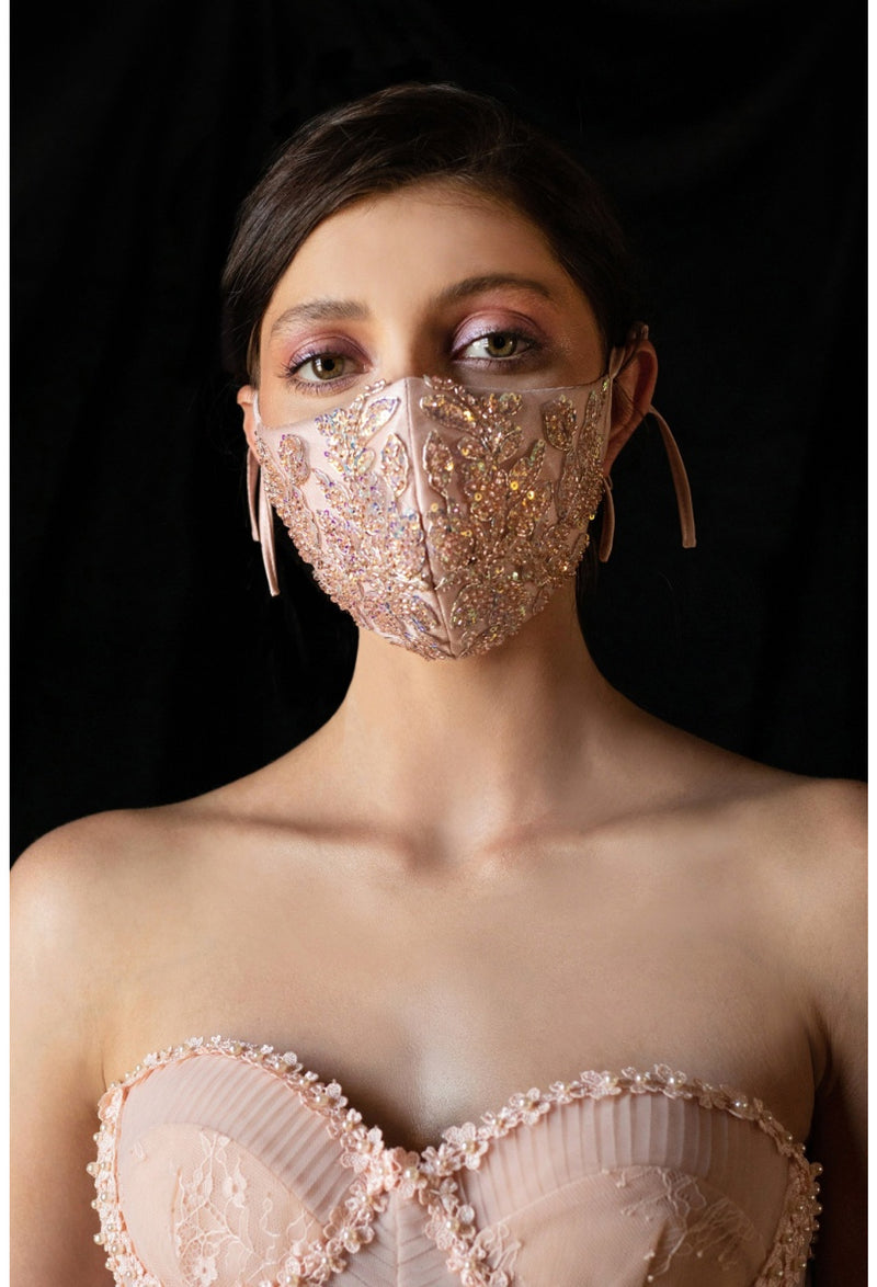 Beaded Face Mask, Bridal Mask, Something Blue, fancy face mask, bling face covering , Blush Face Mask, Luxury Face Mask