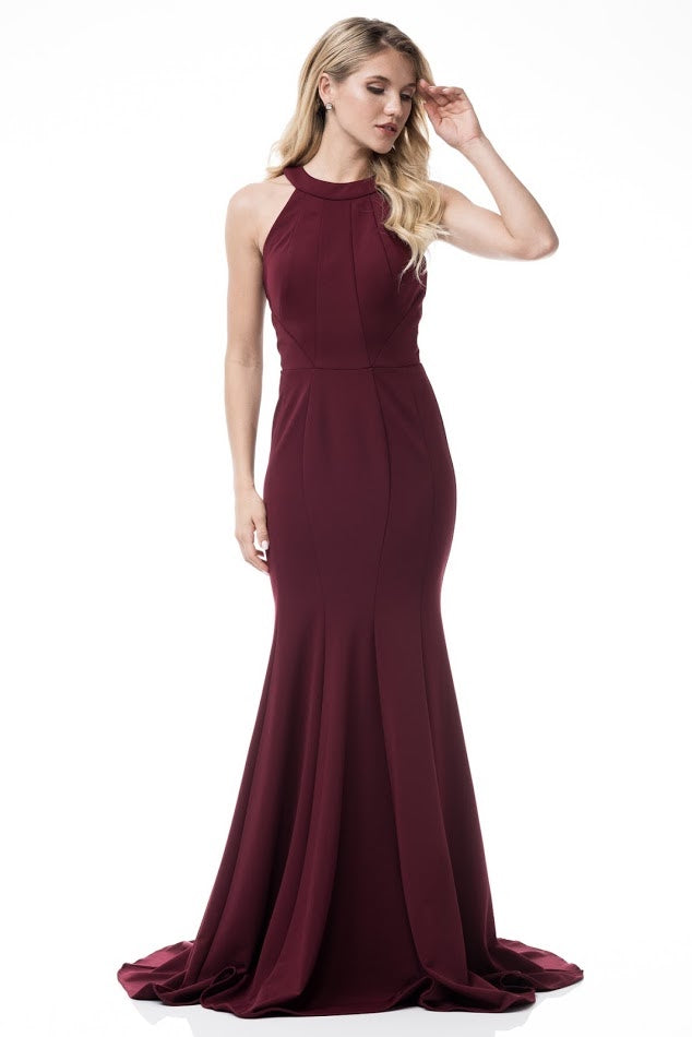 Royal Affair Burgundy halter mermaid gown Bridesmaid Evening Dress