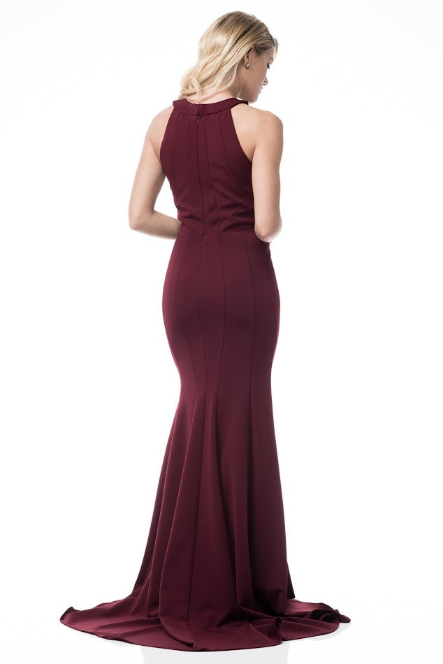 Royal Affair Burgundy halter mermaid gown Bridesmaid Evening Dress