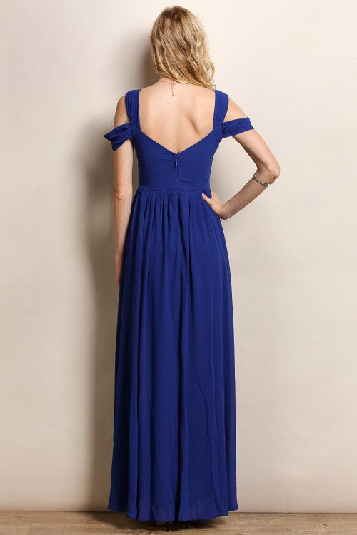 Affordable Chiffon cold shoulder Bridesmaid dress Burgundy & Royal Blue
