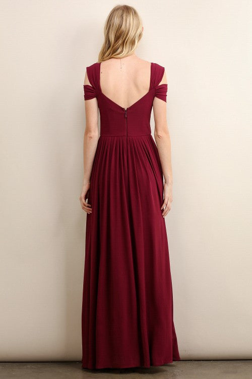 Affordable Chiffon cold shoulder Bridesmaid dress Burgundy & Royal Blue