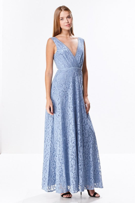 Something Blue long lace Bridesmaid Dress