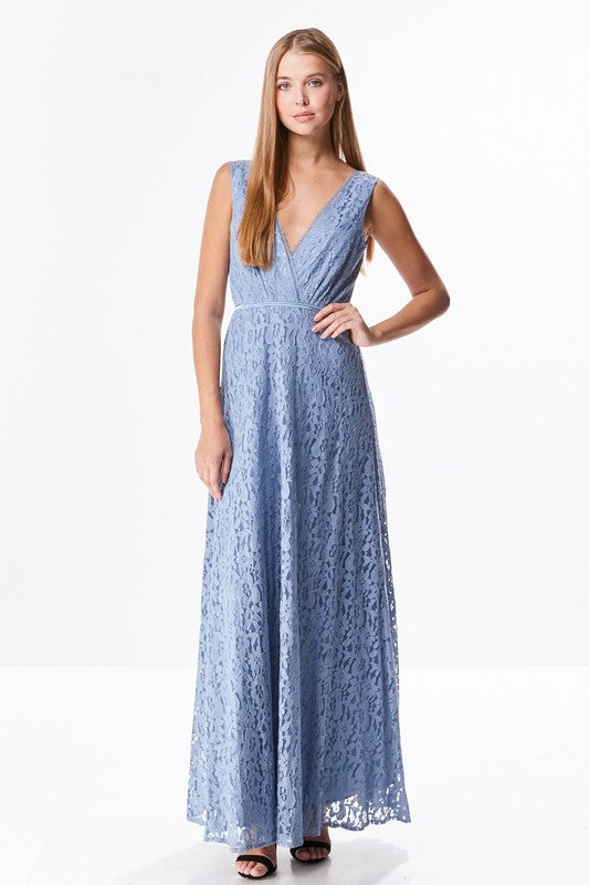 Blue Lace Bridesmaid Dress
