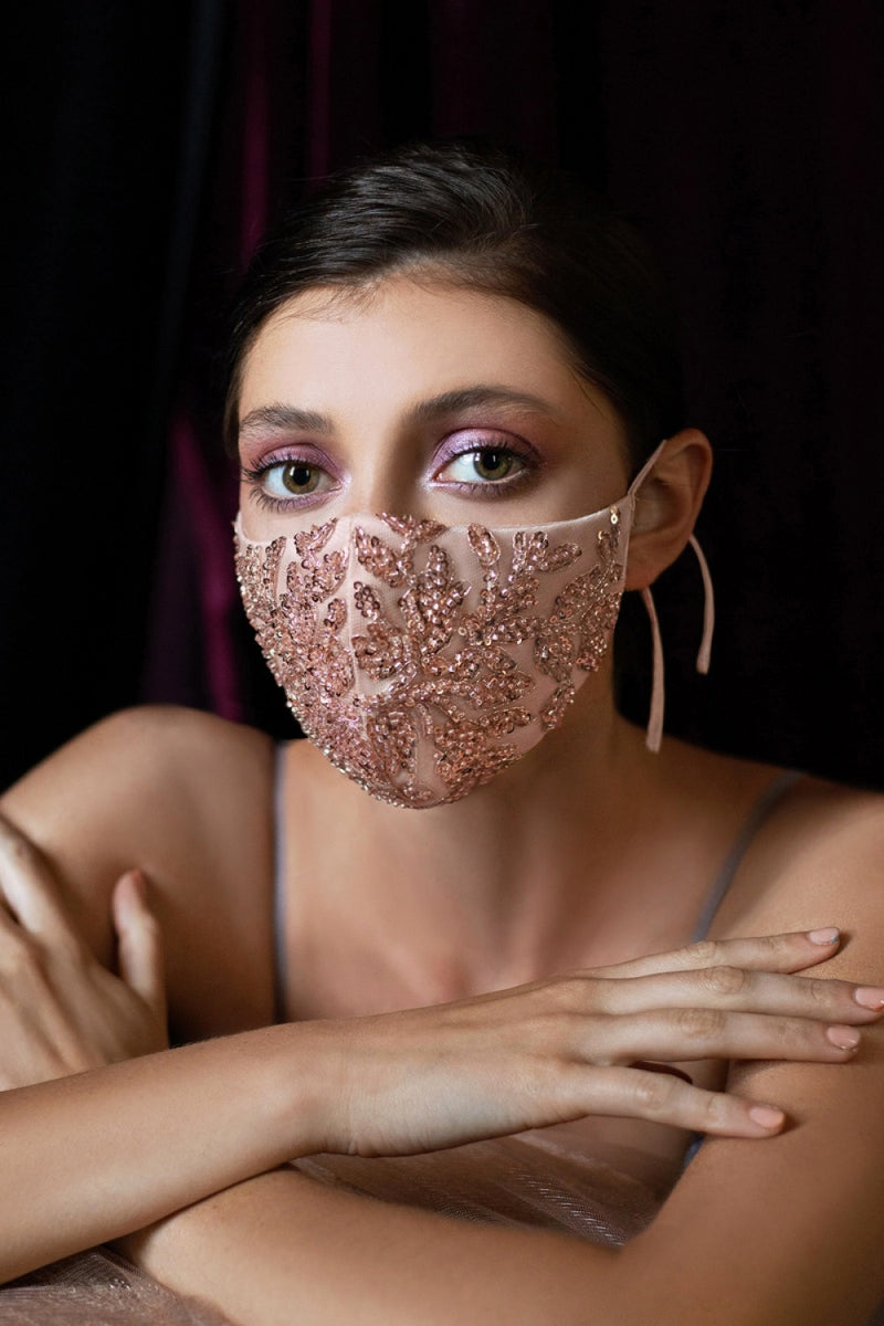 Beaded Face Mask, Bridal Mask, Something Blue, fancy face mask, bling face covering , Rose Gold Face Mask, Rose Gold wedding, Luxury Face masks