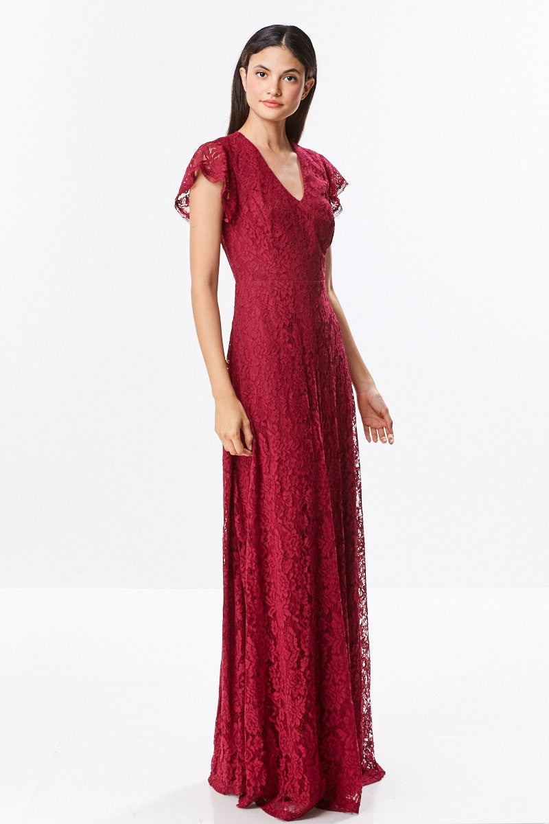 Affordable Floor Length Lace Fall A-line Bridesmaid Dress in 3 colors evening gown