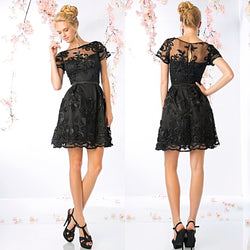 Designer Black Short Black Dress Homecoming Graduation fit and Flare dress