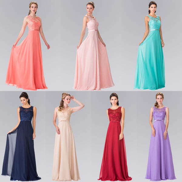 Floor Length Beauty Chiffon scoop neck long sleeveless Bridesmaid dress in 7 colors