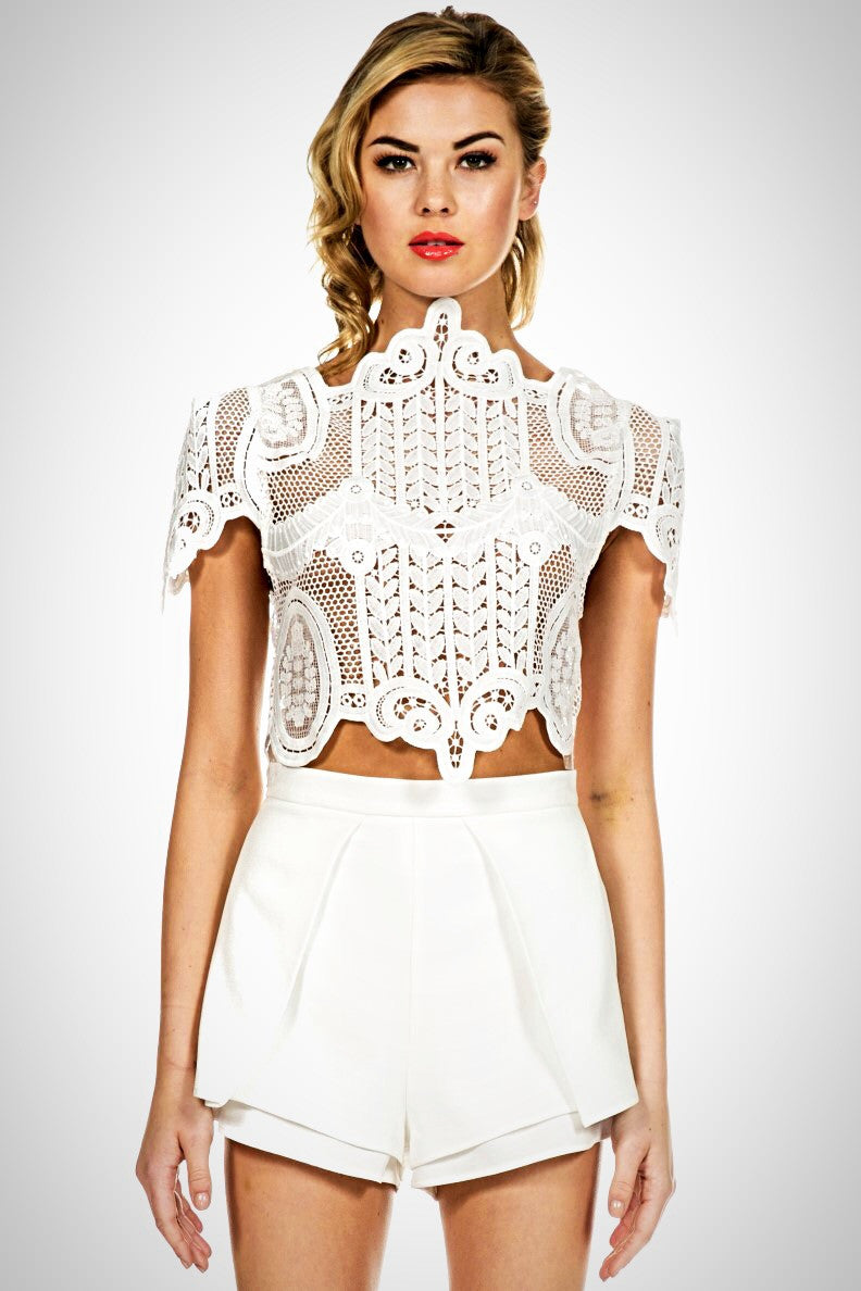 Unique Designer Runway Celebrity Baroque Cut Out Crop Top Inspired by Riki Dalal
