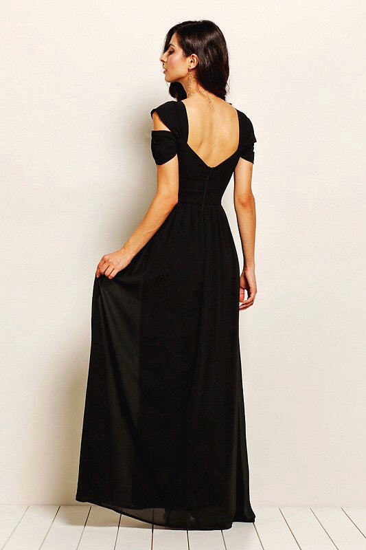 Dark Desire off shoulder black maxi chiffon bridesmaid dress