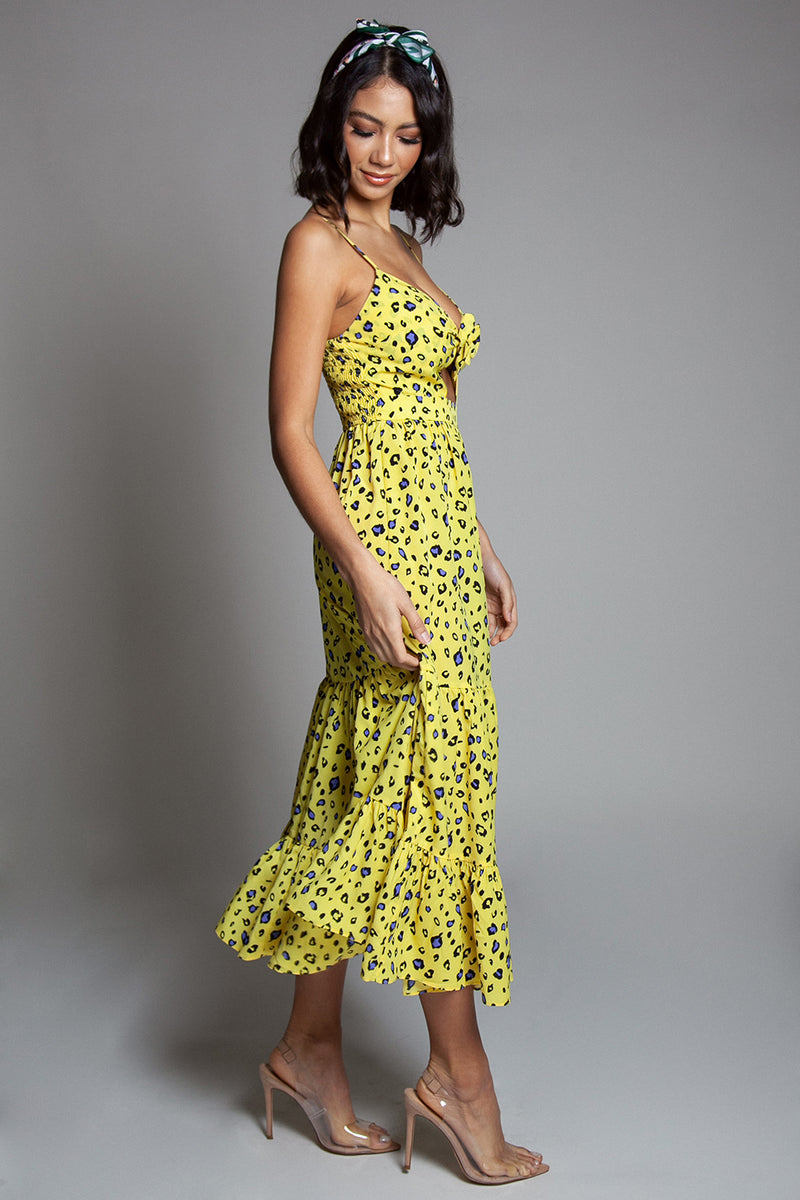 Wild Things Yellow Black Leopard animal print Maxi Dress